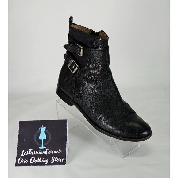 Frye Anna Gore Women's Black Leather Ankle Boots Buckle Detail Sze 8M 311 - Picture 14 of 16